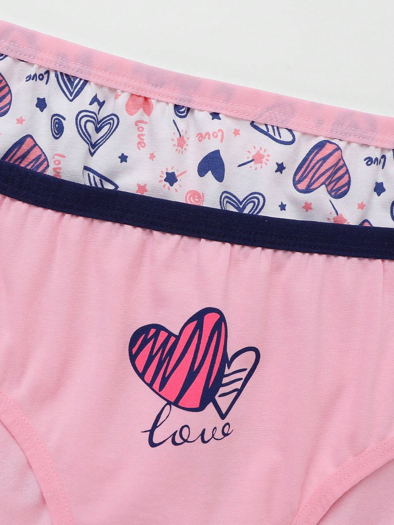 5pcs Tween Girl Comfortable Breathable Heart, Butterfly, Underwear Set