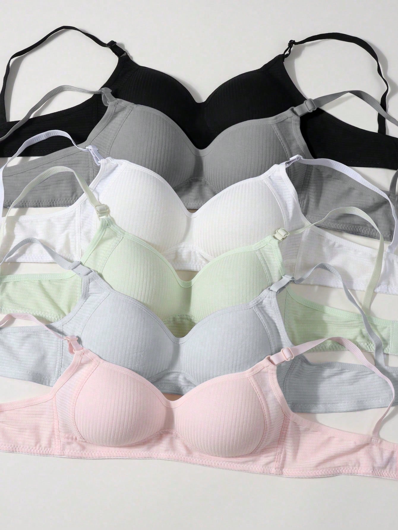6PCS Girls Teen Ribbed Underwear Comfortable Simple Girly Bras