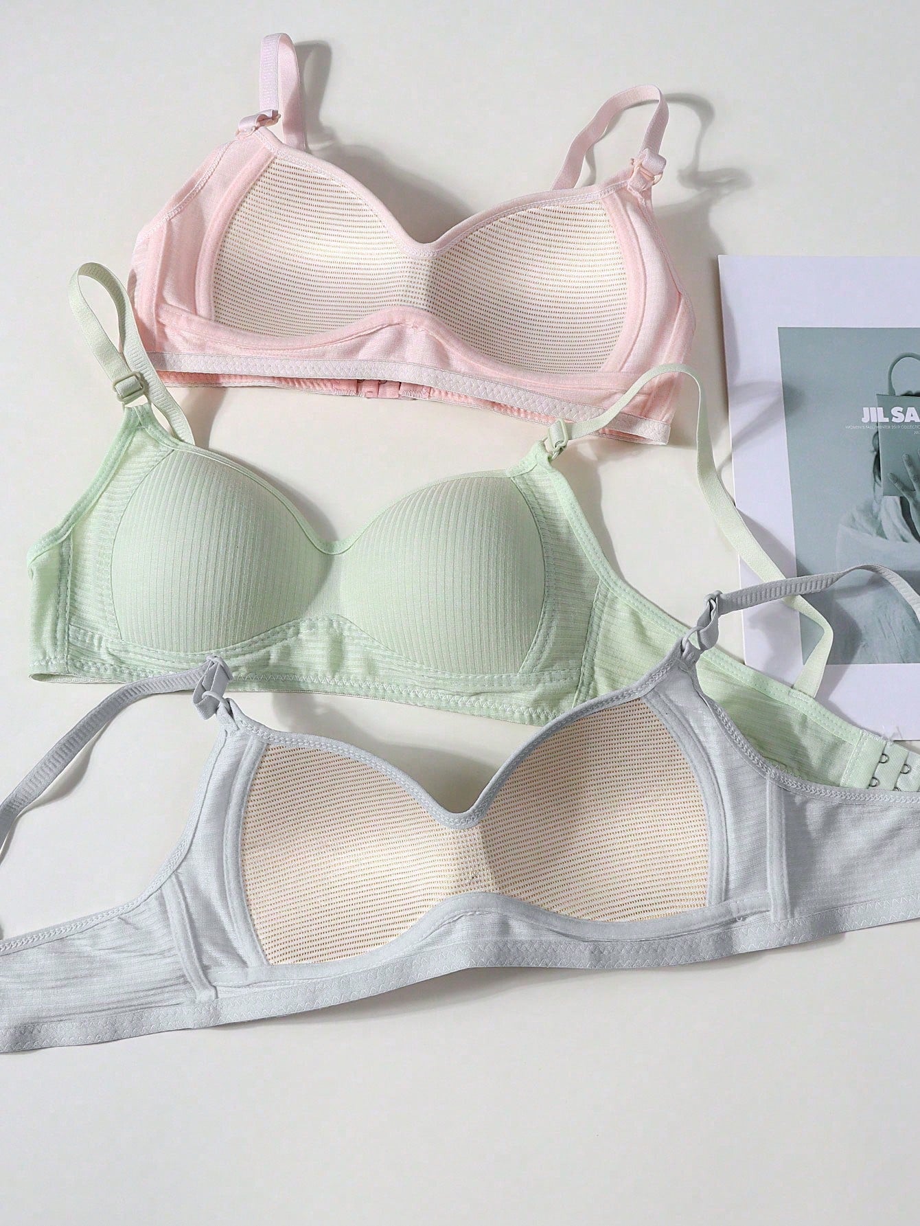 6PCS Girls Teen Ribbed Underwear Comfortable Simple Girly Bras
