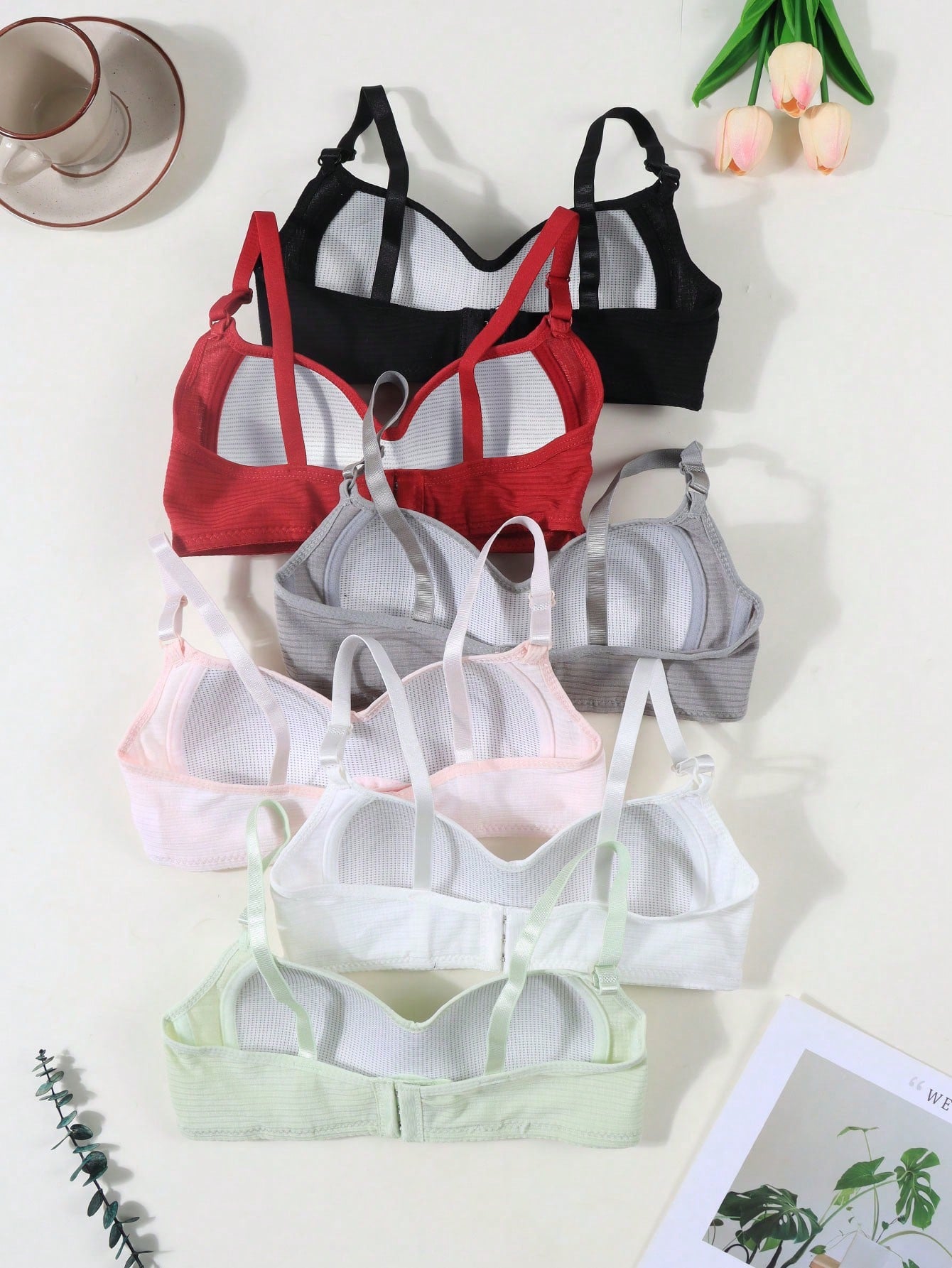 6PCS Girls Teen Ribbed Underwear Comfortable Simple Girly Bras