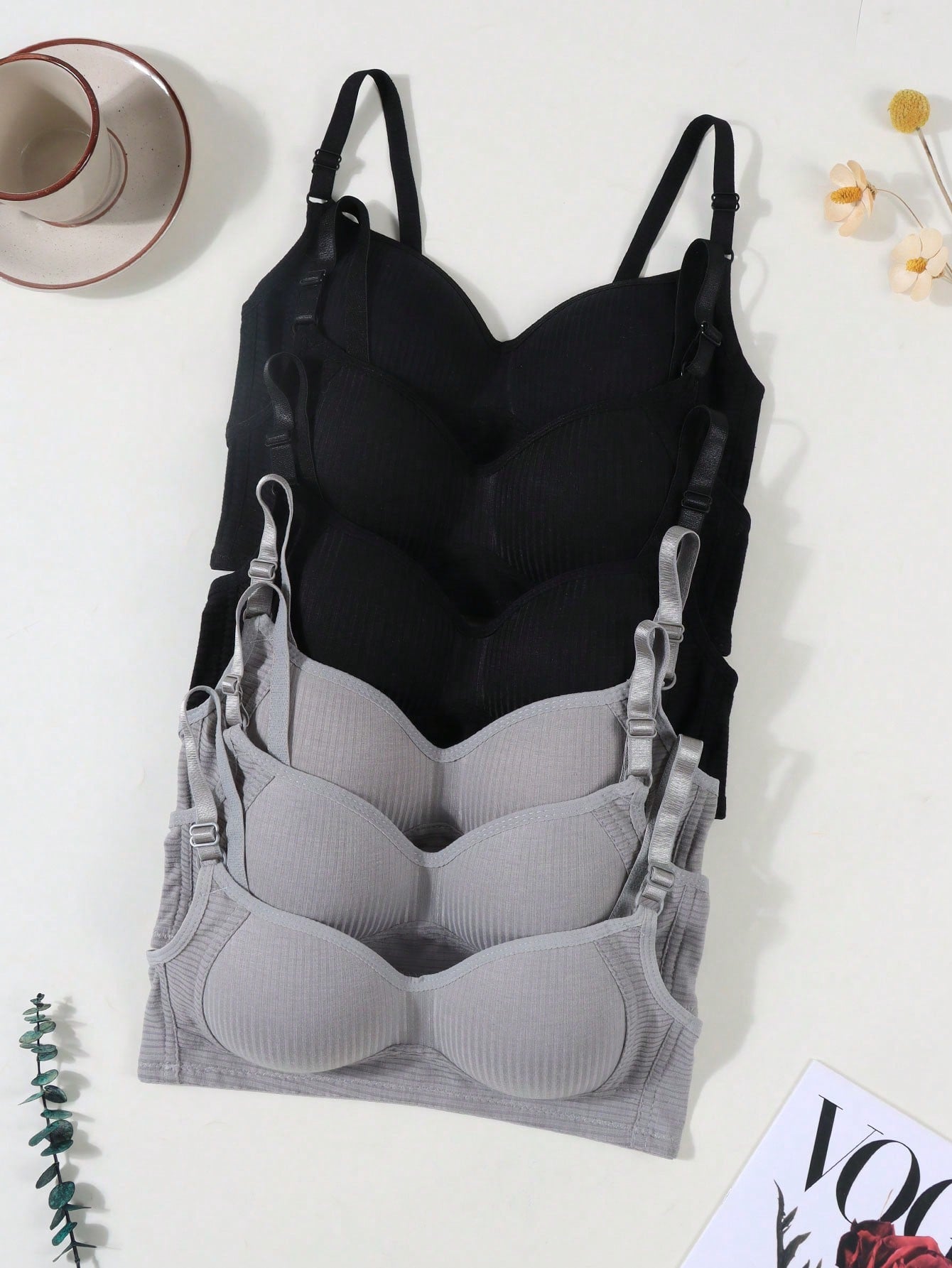 6PCS Girls Teen Ribbed Underwear Comfortable Simple Girly Bras Multicolor 2