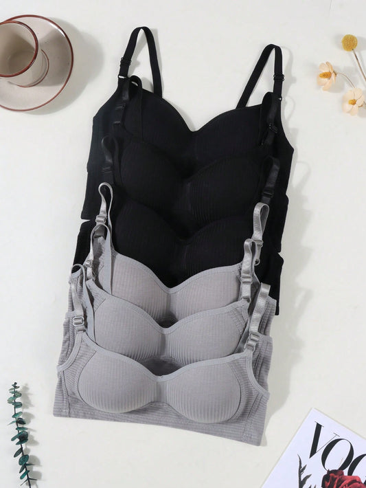 6PCS Girls Teen Ribbed Underwear Comfortable Simple Girly Bras Multicolor 2