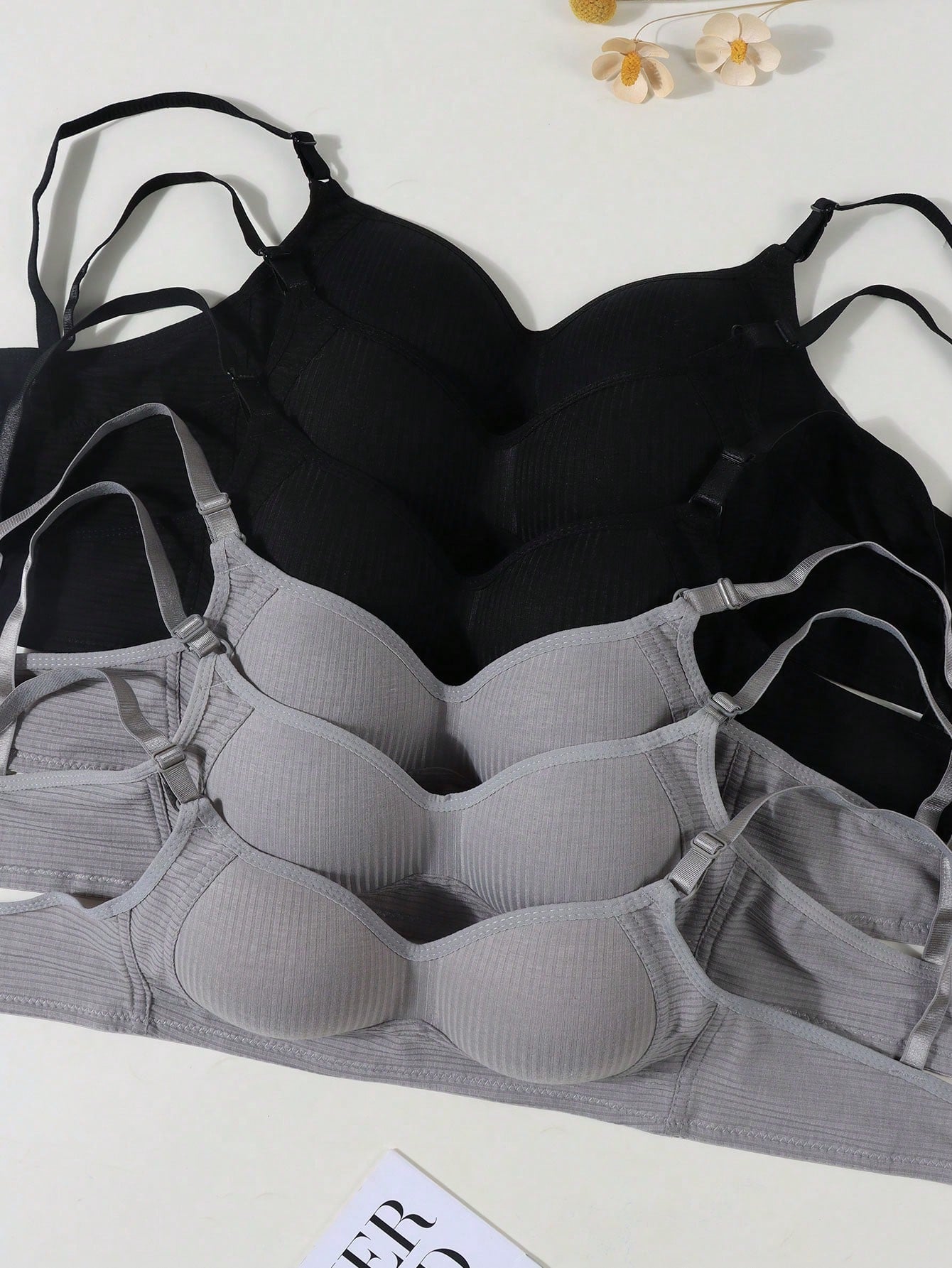 6PCS Girls Teen Ribbed Underwear Comfortable Simple Girly Bras