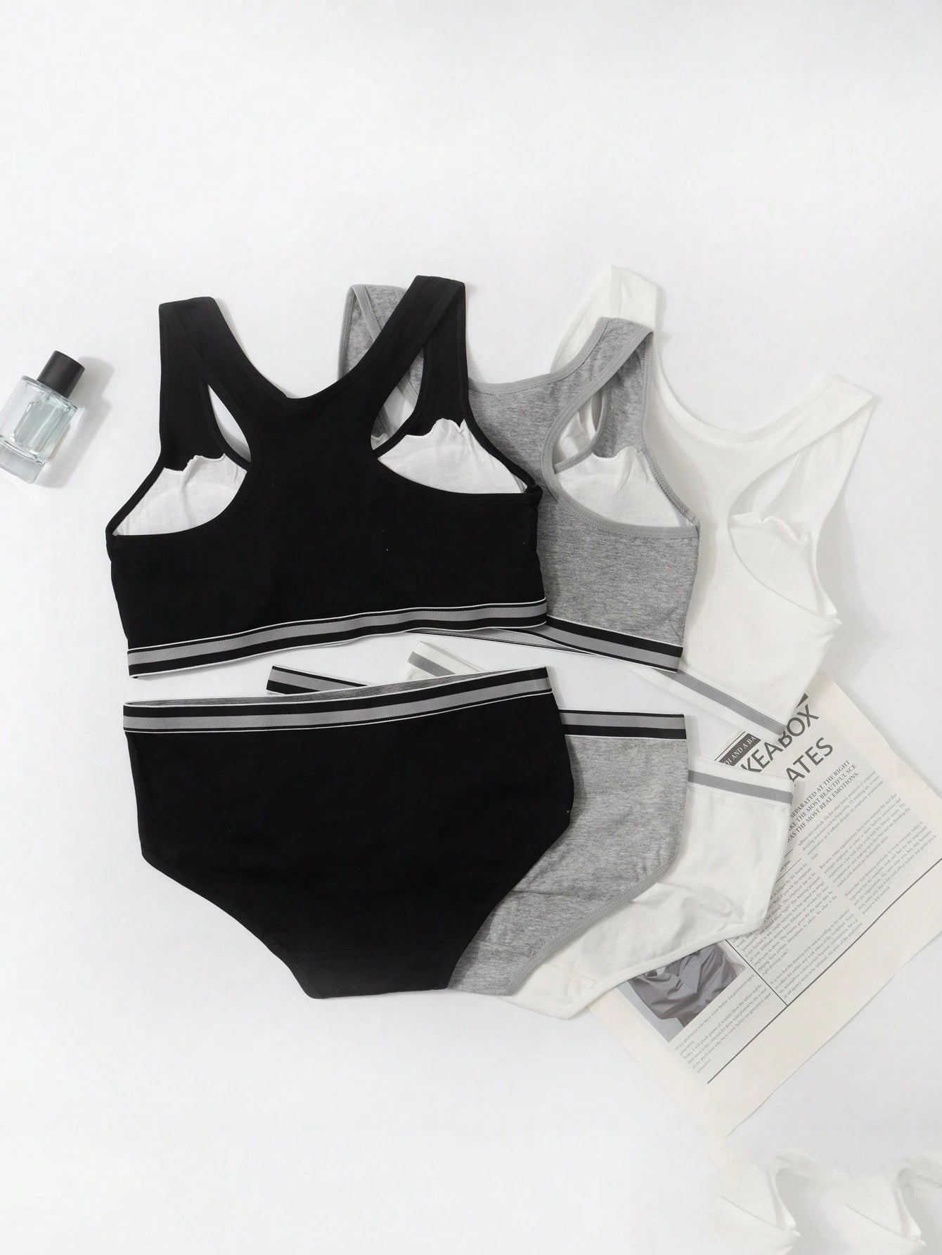 6pcs/Set Teen Girls' Letter Print Striped Elastic Bra And Panties Set