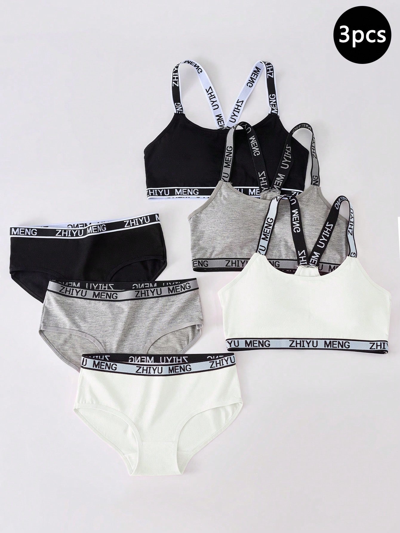 6pcs Tween Girls Solid Color Patchwork Letter Detail Underwear