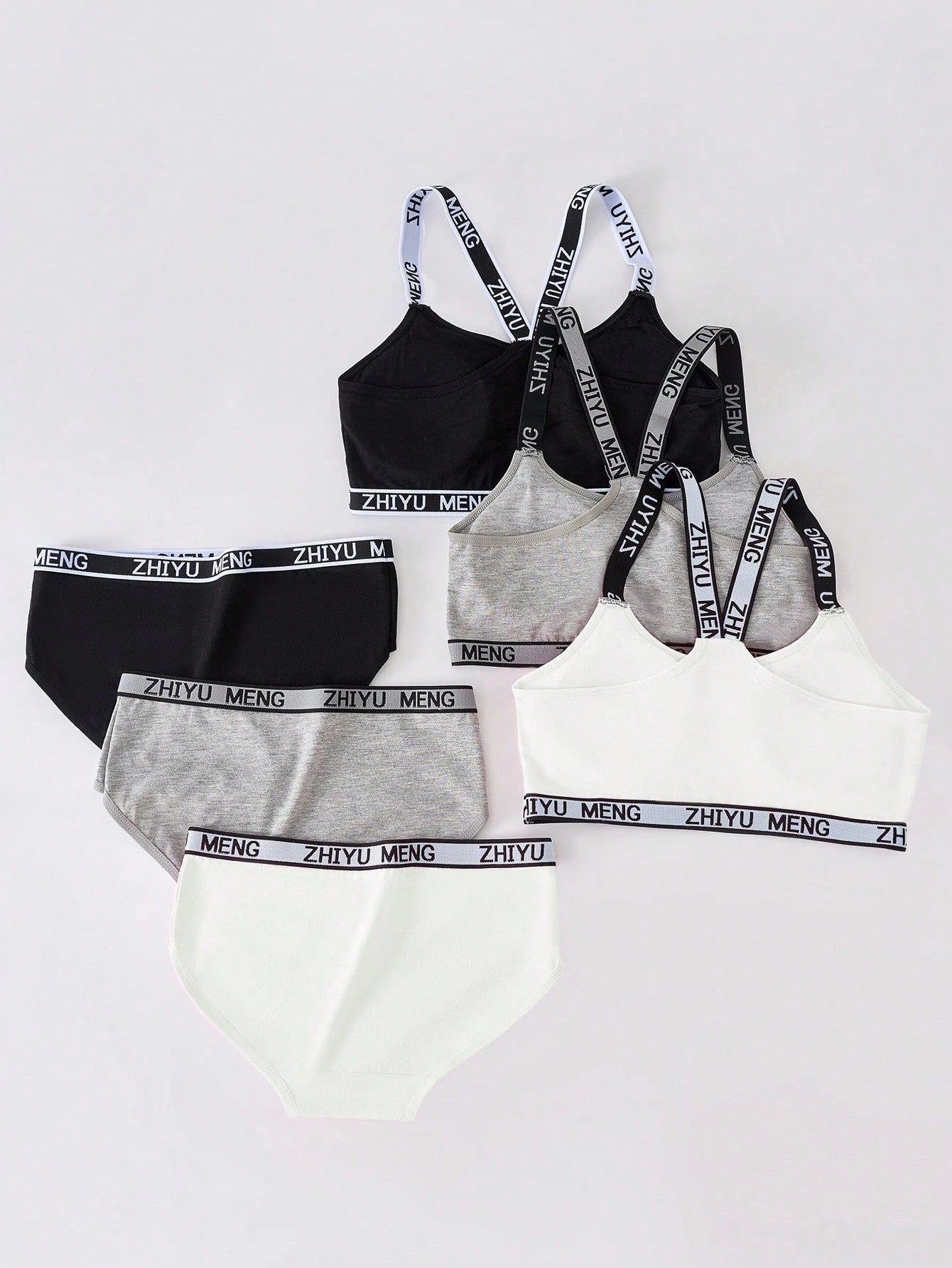 6pcs Tween Girls Solid Color Patchwork Letter Detail Underwear