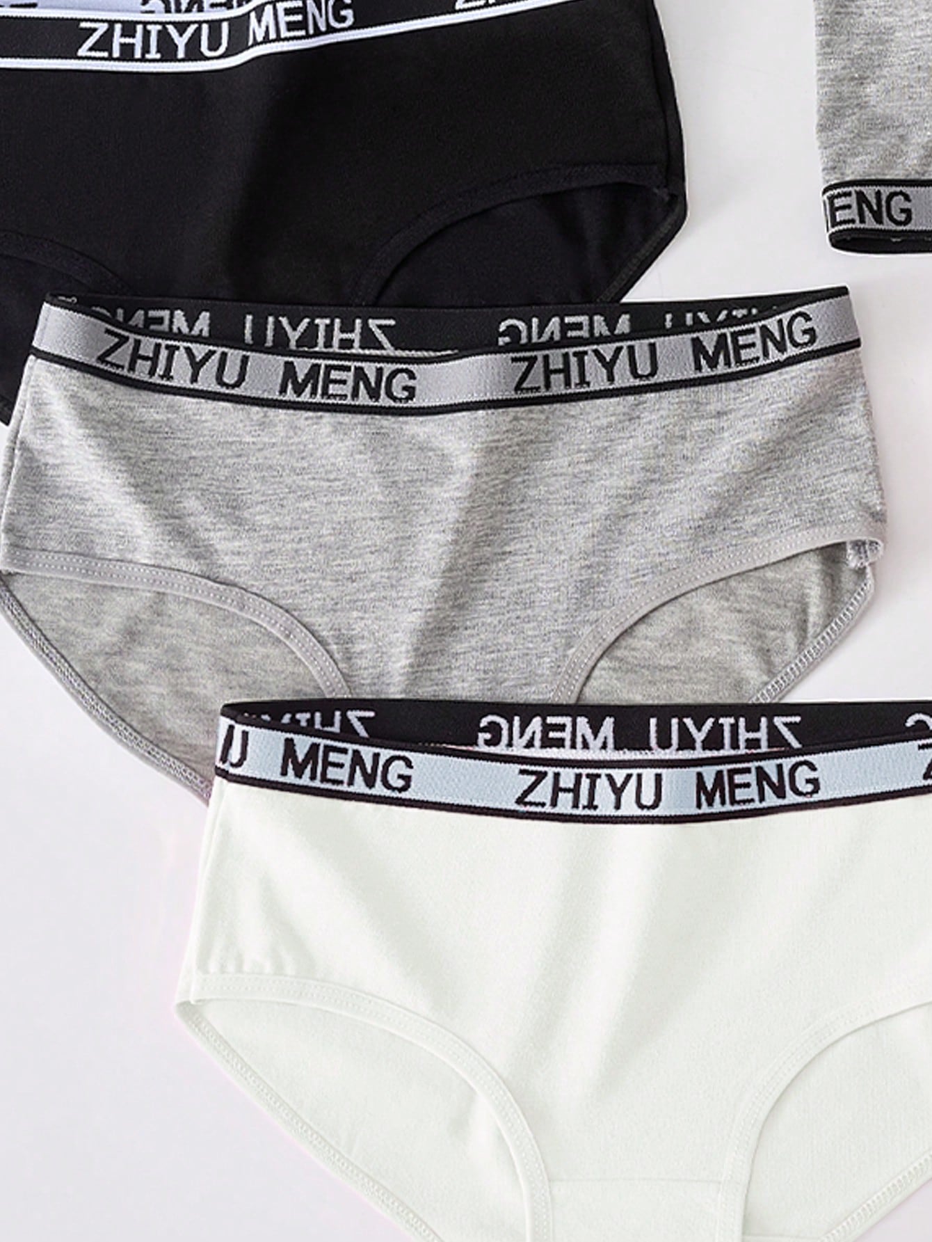 6pcs Tween Girls Solid Color Patchwork Letter Detail Underwear