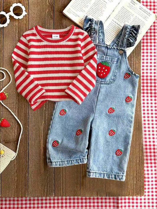 Kids 2pcs/Set Baby Girl Spring/Autumn Red, White & Light Blue Color