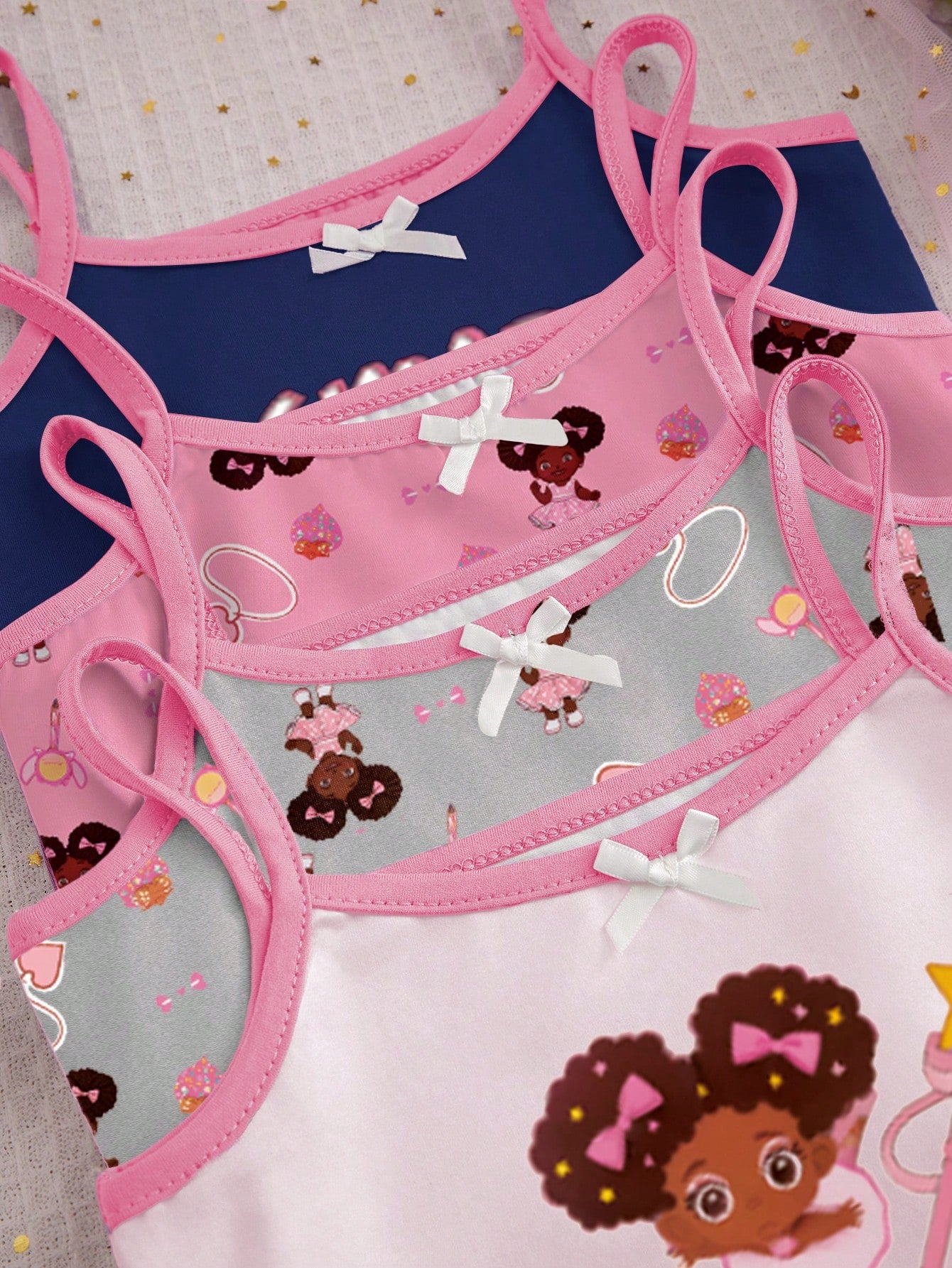 8pcs/Set Girls' Cartoon Printed Cami Tops And Undergarment Set
