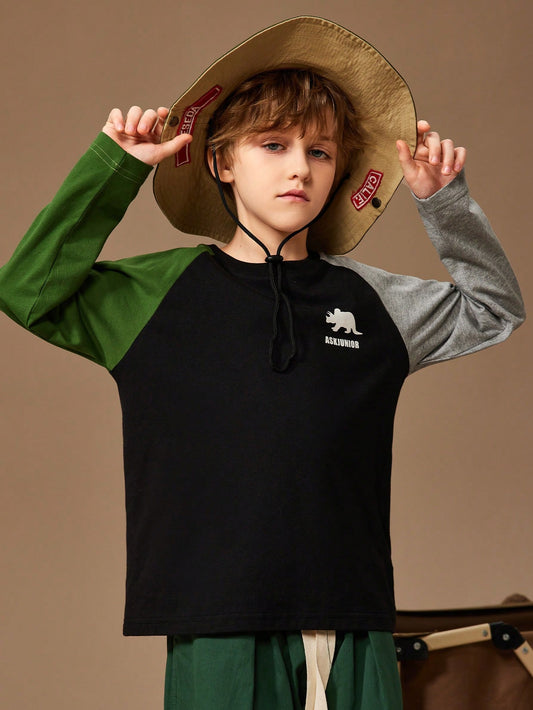 Tween Boys' Long Sleeve Contrast Color Running Sports Base Layer Top-S