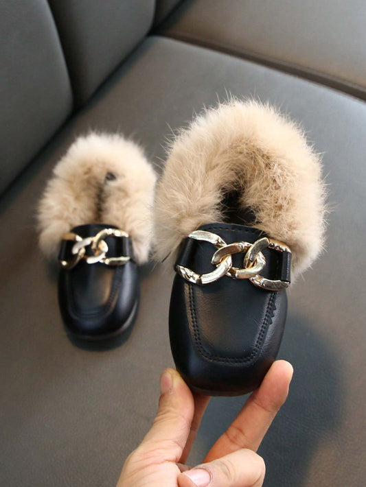 Toddler Little Big Children Baby Plush Slip-On Flat Black