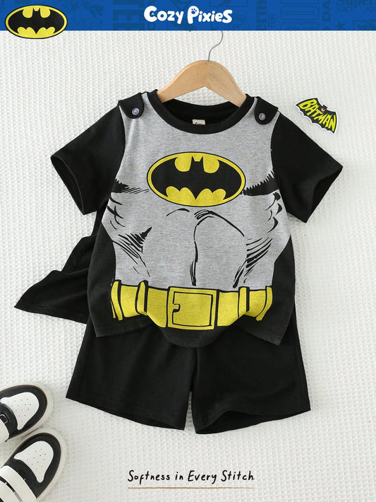 3pcs/Set Young Boy Hero Pattern Soft Knit Top Shorts Kids Sets