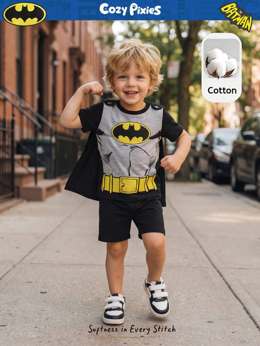 3pcs/Set Young Boy Hero Pattern Soft Knit Top Shorts Kids Sets