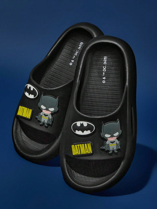 BATMAN X SHEIN Cute Cartoon Pattern Children's Black Slippers
