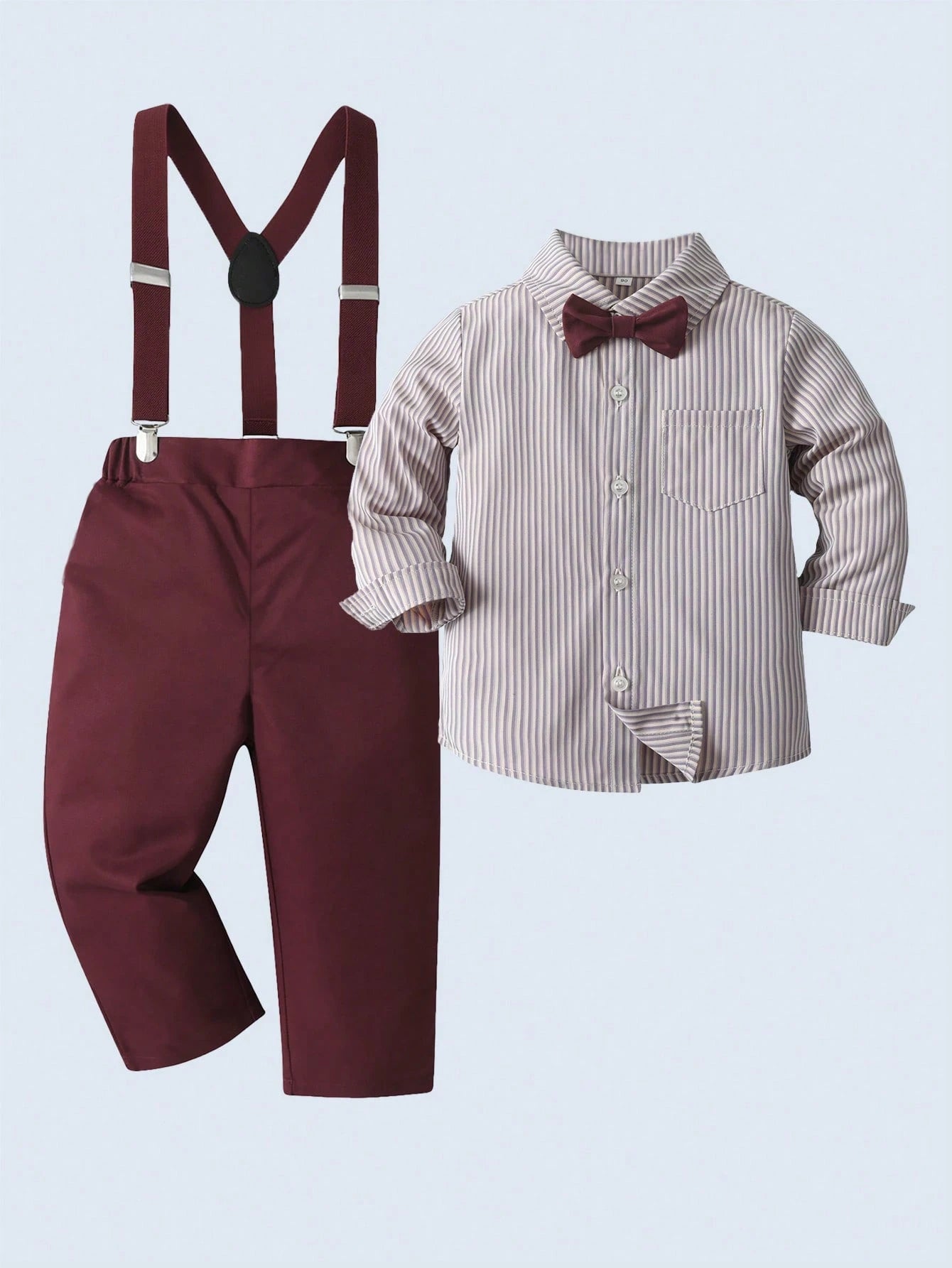 White Shirt With Bowknot & Suspender Pants Set
