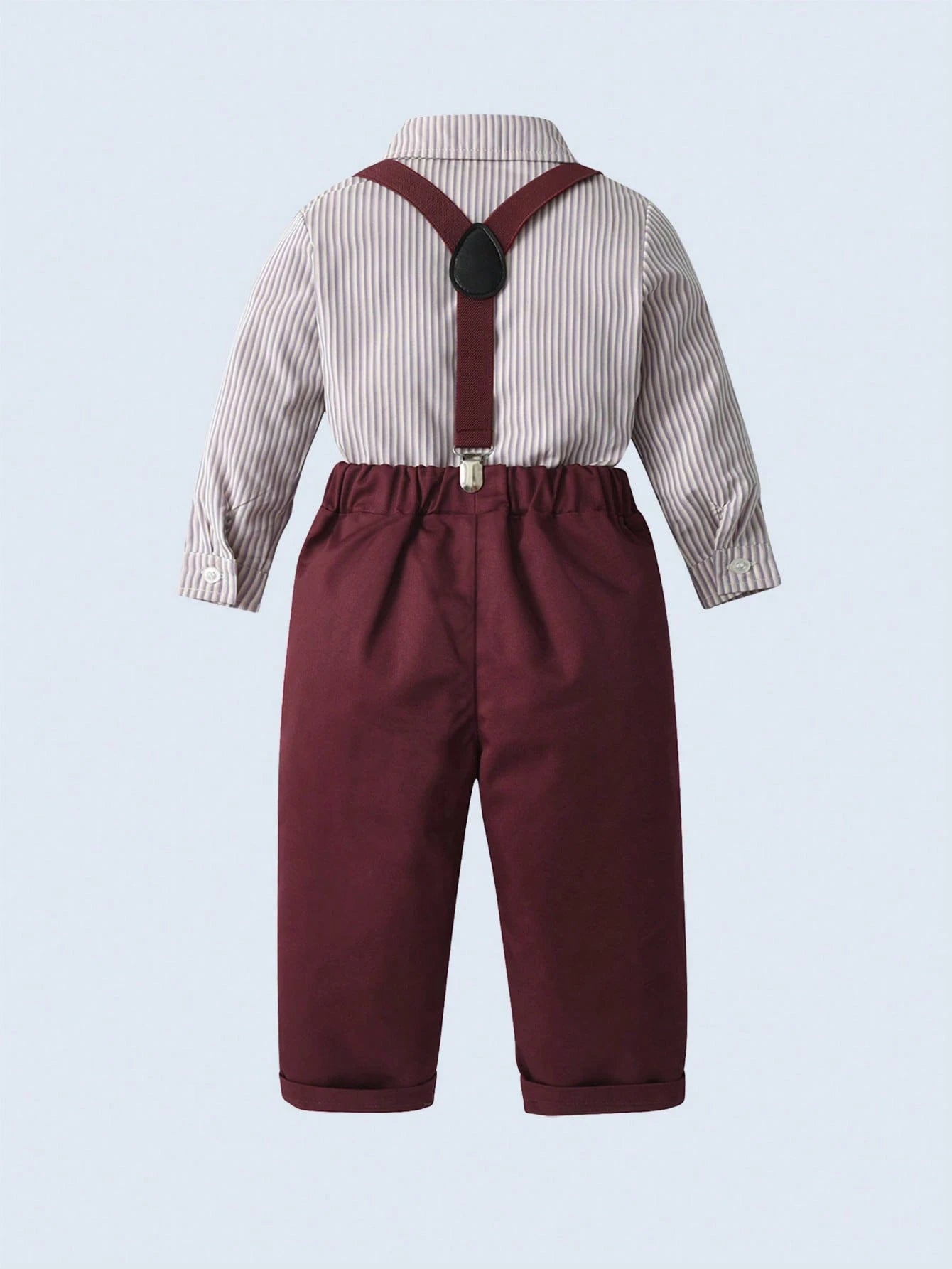 White Shirt With Bowknot & Suspender Pants Set