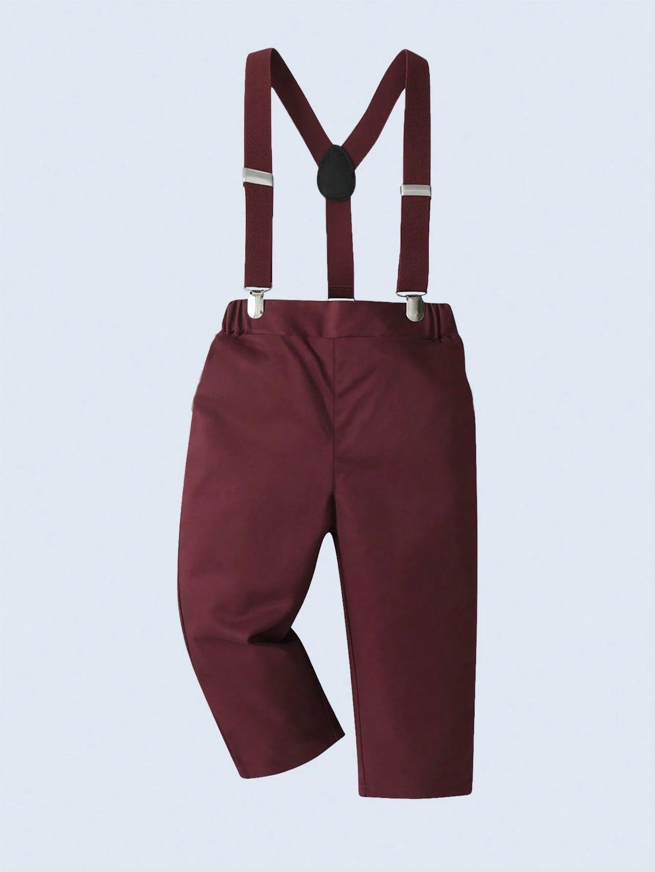 White Shirt With Bowknot & Suspender Pants Set