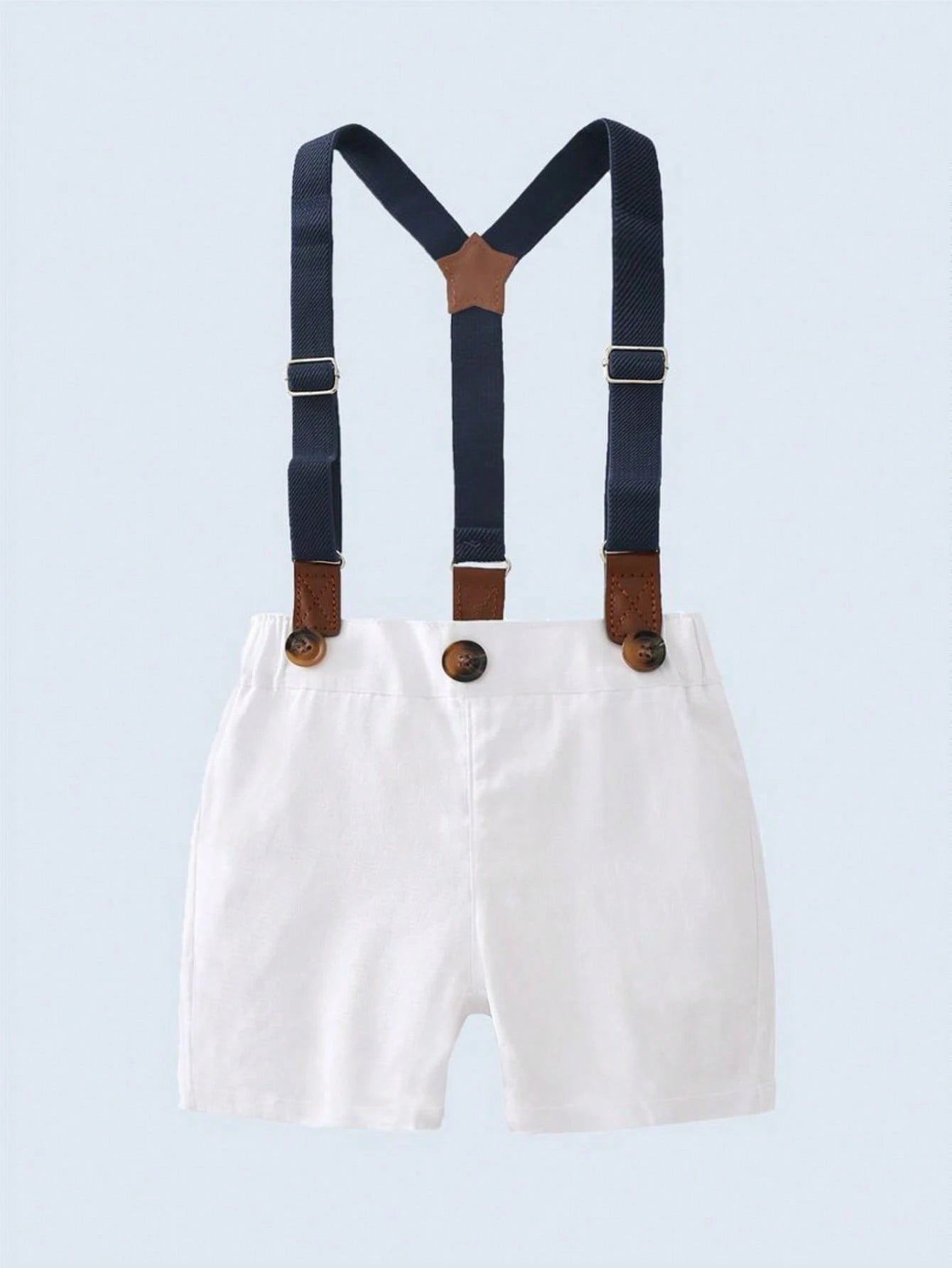 2pcs Young Boys Short Sleeve Shirt With Bow Tie And Suspender Shorts