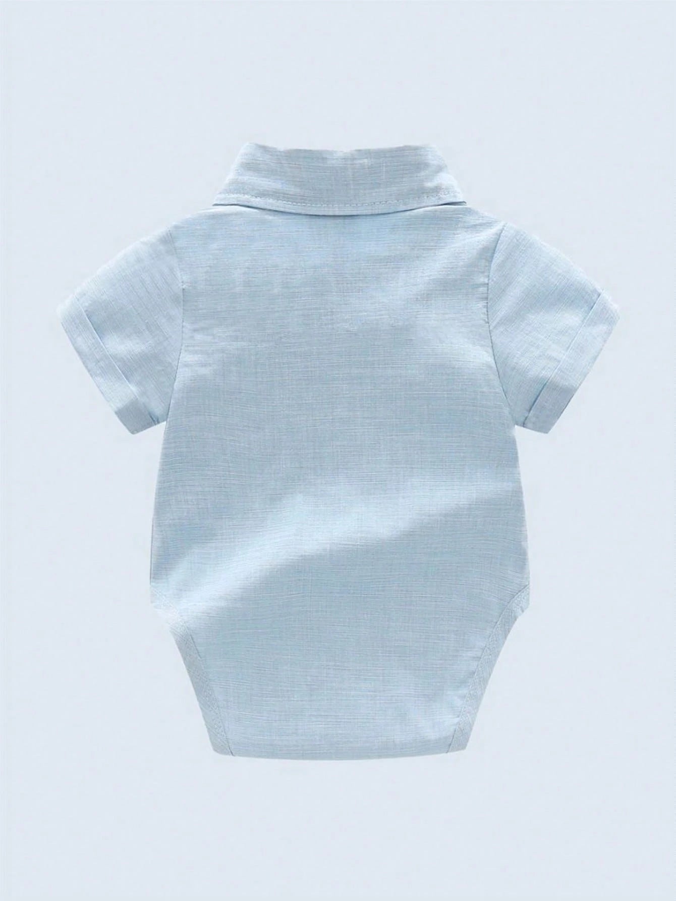 2pcs Young Boys Short Sleeve Shirt With Bow Tie And Suspender Shorts