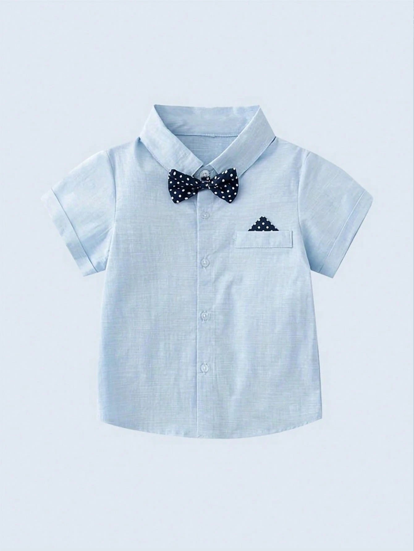 2pcs Young Boys Short Sleeve Shirt With Bow Tie And Suspender Shorts