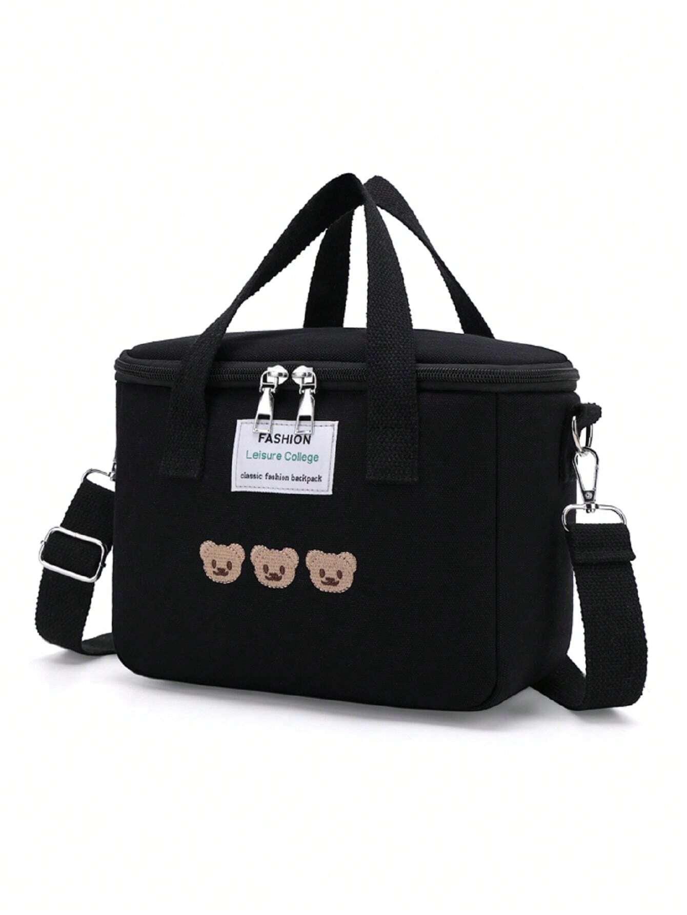Baby Bear Embroidered Shoulder Diaper Bag Black One-Size