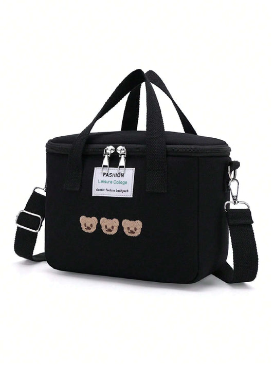 Baby Bear Embroidered Shoulder Diaper Bag Black One-Size