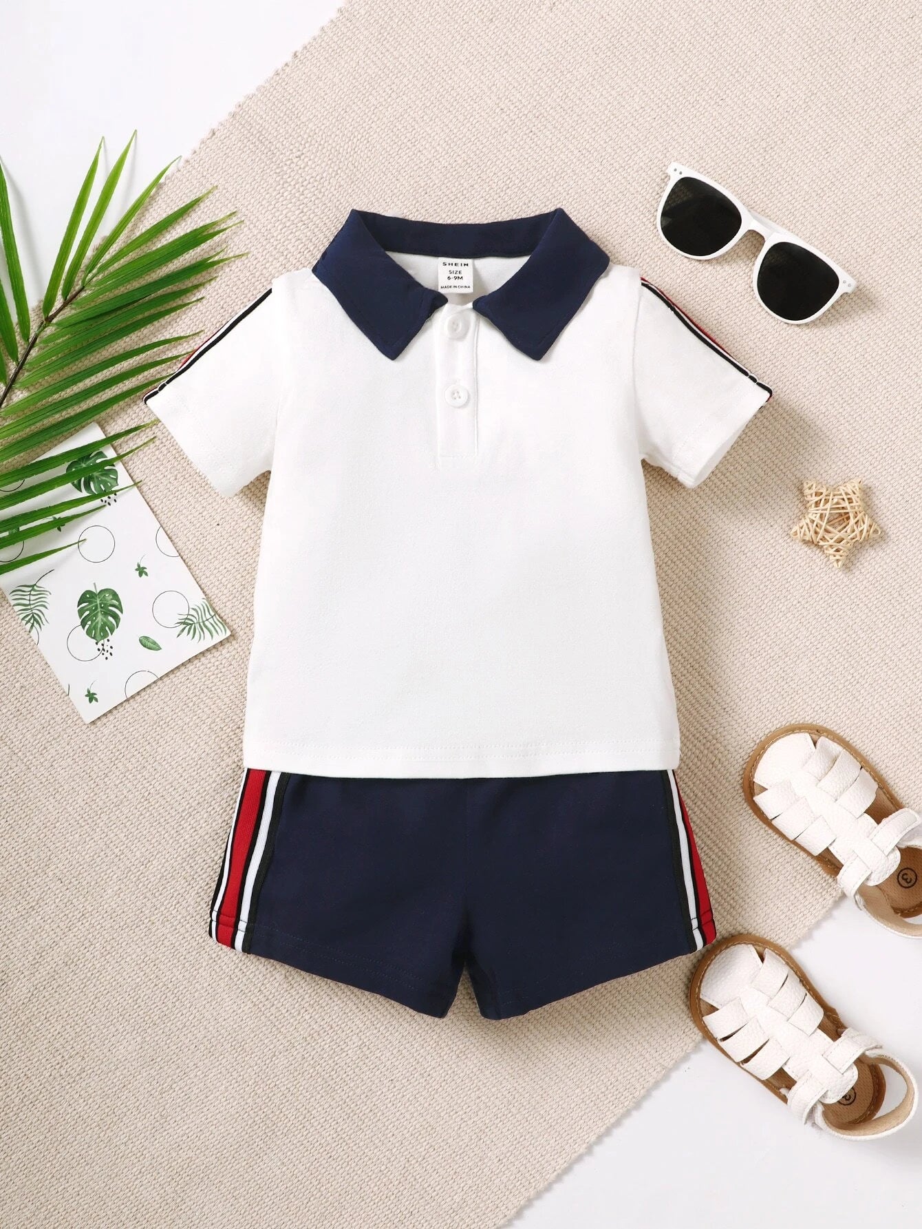 Baby Boy Contrast Collar Polo Shirt & Shorts