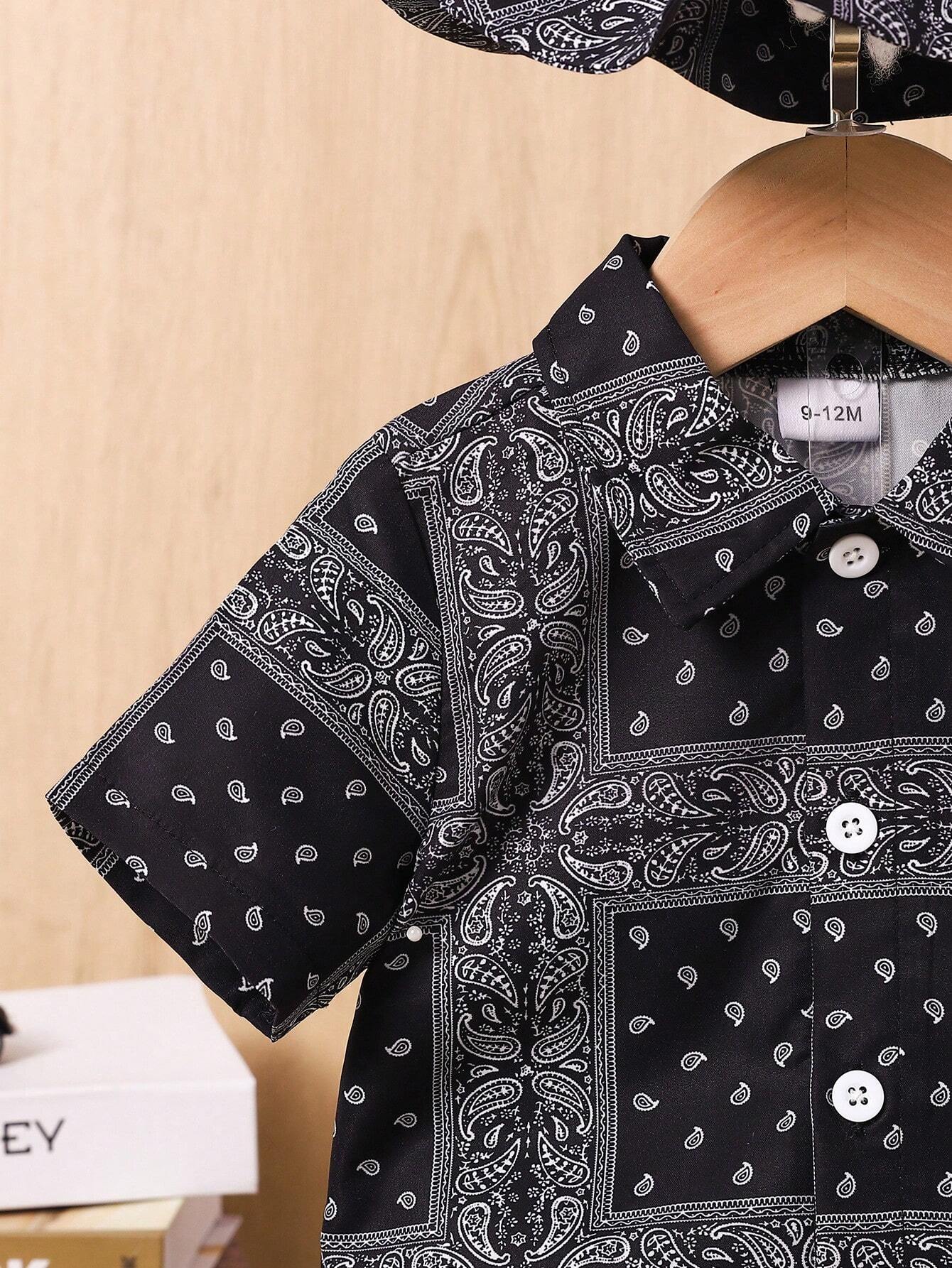 Casual Paisley Scarf Print Print Shirt And Shorts Set And Hat