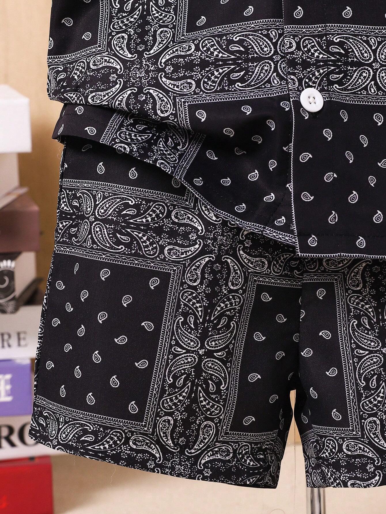 Casual Paisley Scarf Print Print Shirt And Shorts Set And Hat
