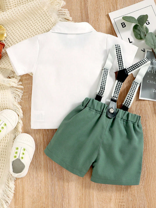 Mummy & Mee Baby Boy Bow Front Shirt & Suspender Shorts