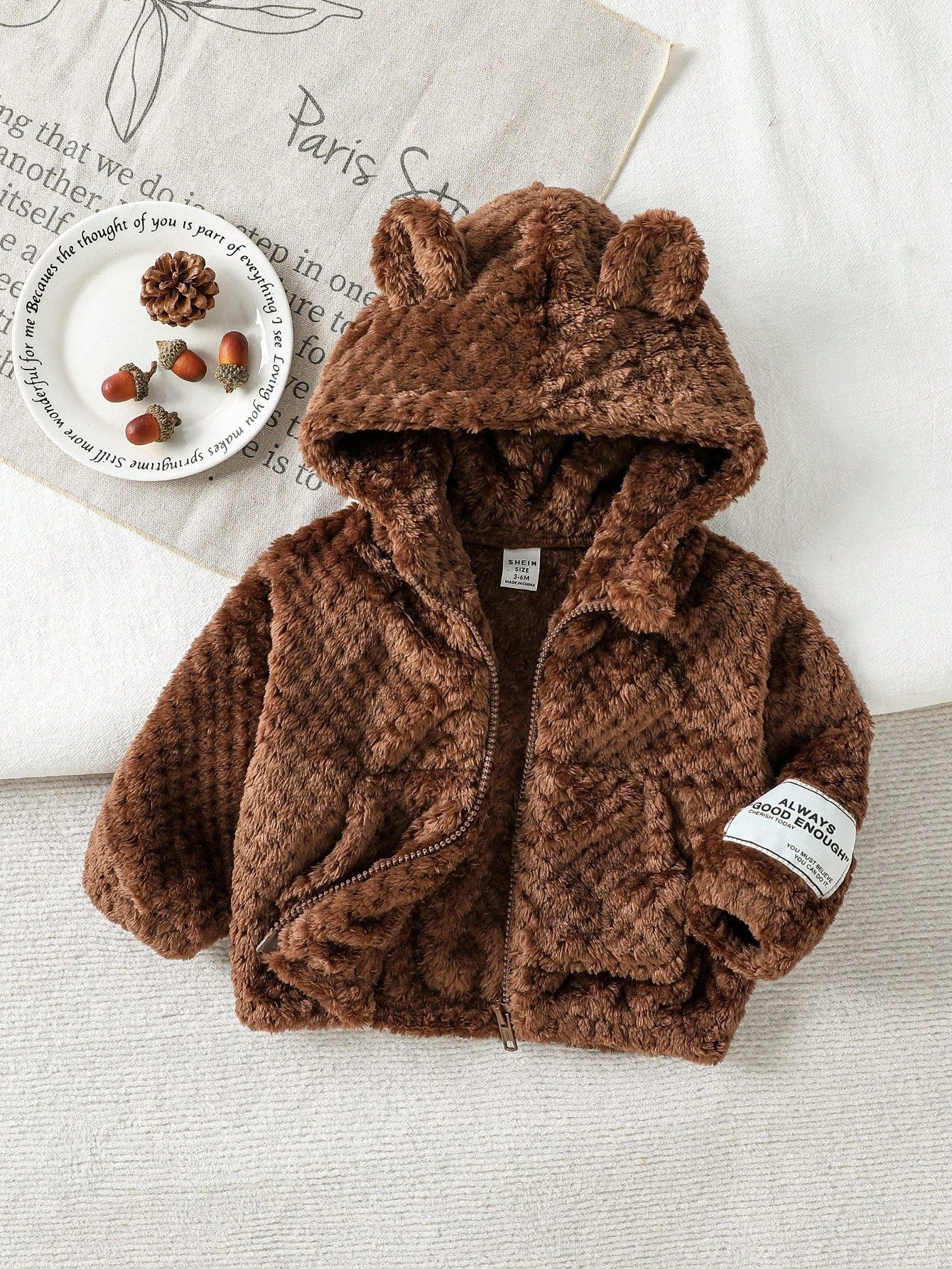 Baby Boy Cute 3D Animal Ear Hooded Double Layer Plush Casual Jacket