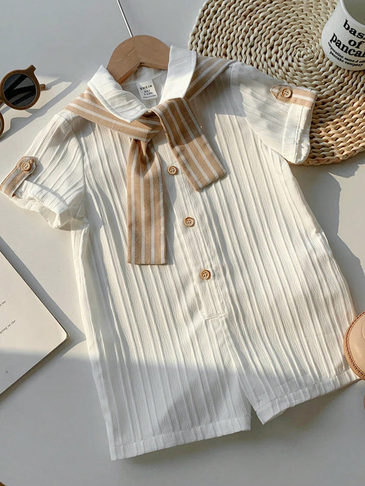 Baby Boy Casual Textured White Short Sleeve Shirt