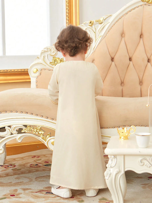 Baby Boy Traditional Embroidery Long Cardigan With Golden Trim
