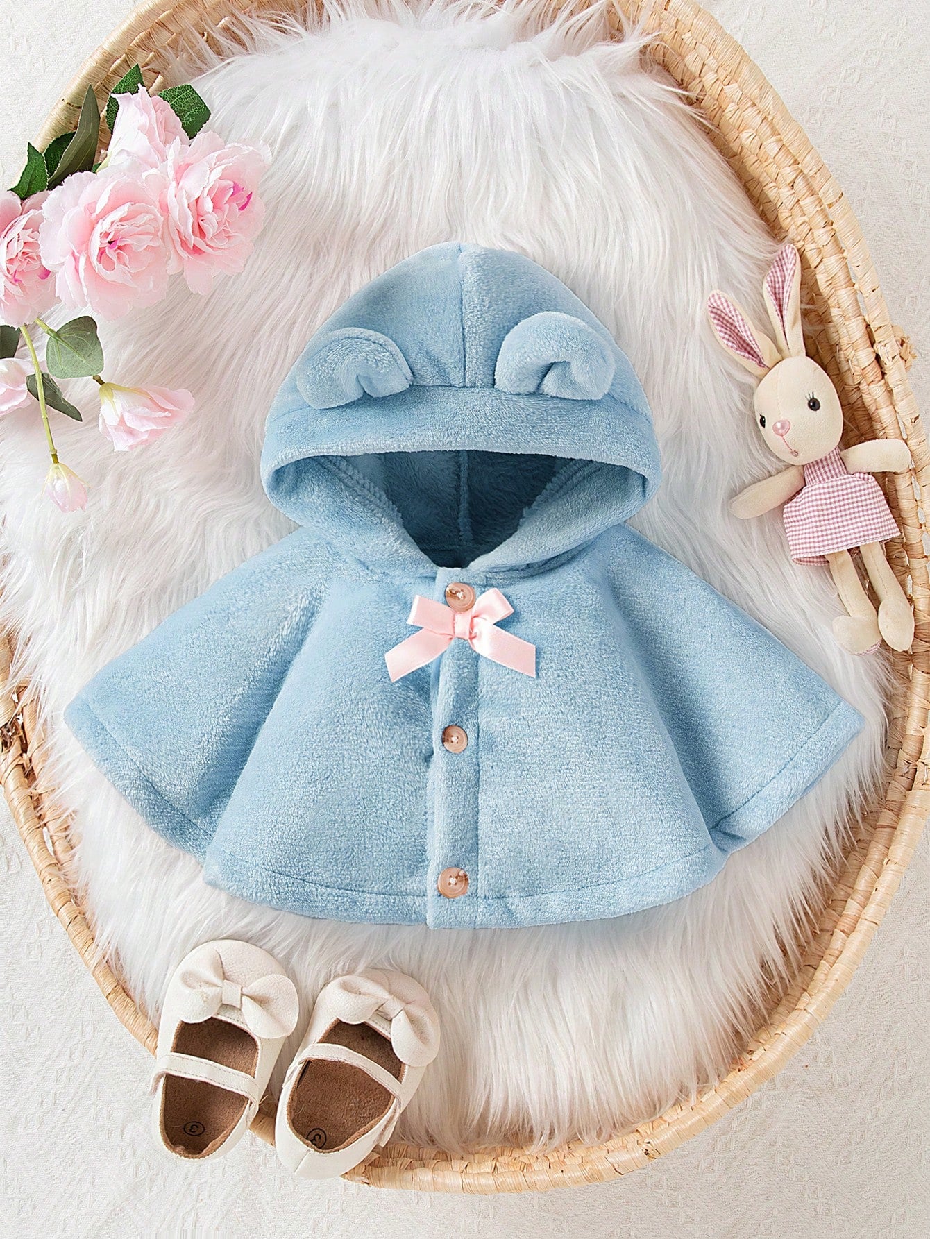 Baby Girl Plush Hooded Cape, Cute, Comfortable Blue