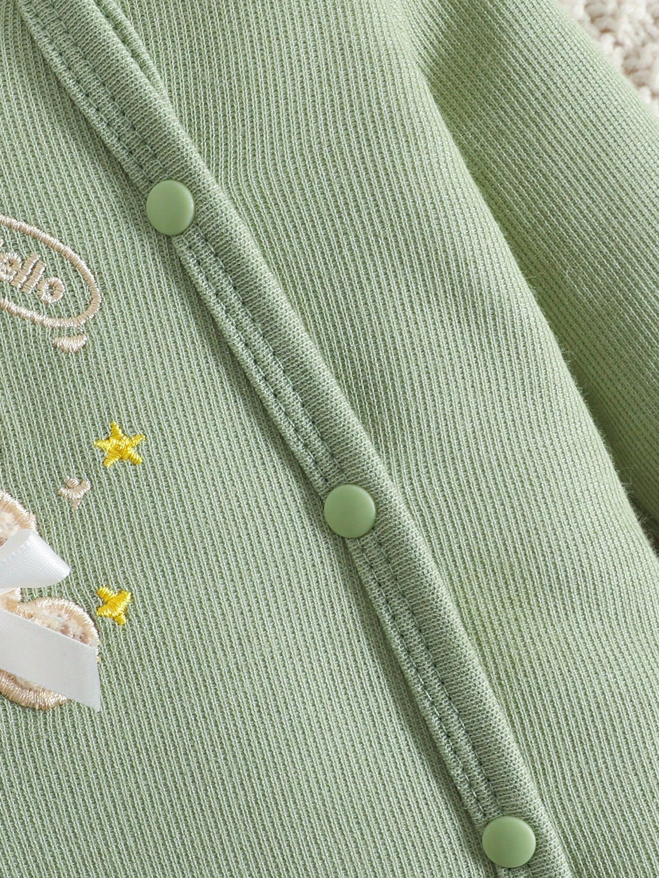 Baby Girl Bear Embroidery Long Sleeve Sleepsuit With Footies