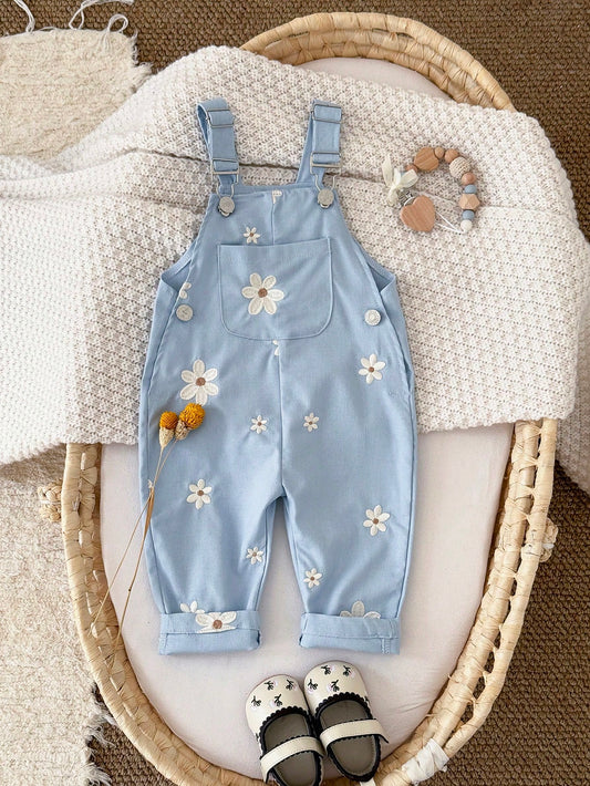Baby Girls' Casual All-Over Embroidered Ditsy Floral Light Dungarees