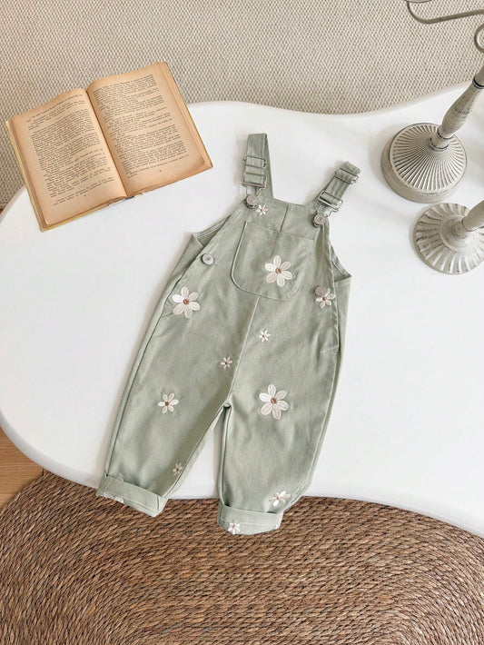 Baby Girls All-Over Embroidered Floral Suspender Jumpsuit