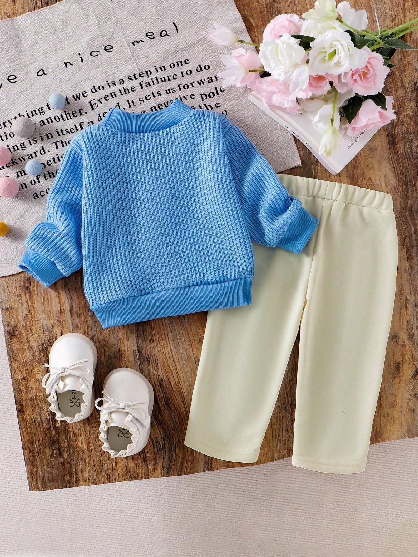 Floral Knitted Pullover Sweatshirt + Straight Leg Pants