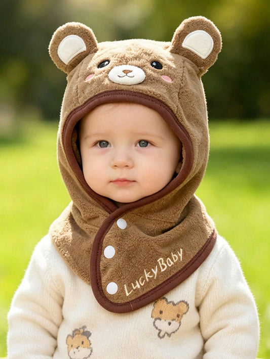Woolen Knit Hat Plush Hat Children Scarf Integrated