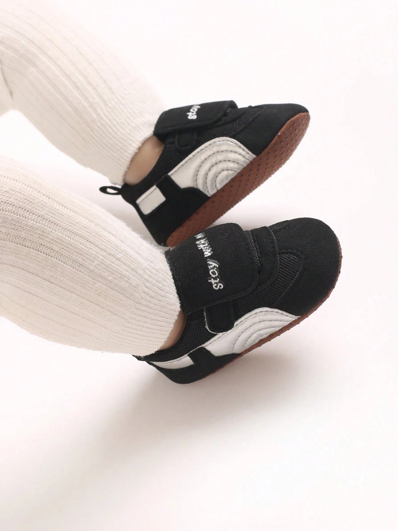 Infant Sneakers With English Embroidery, Hook & Loop Closure