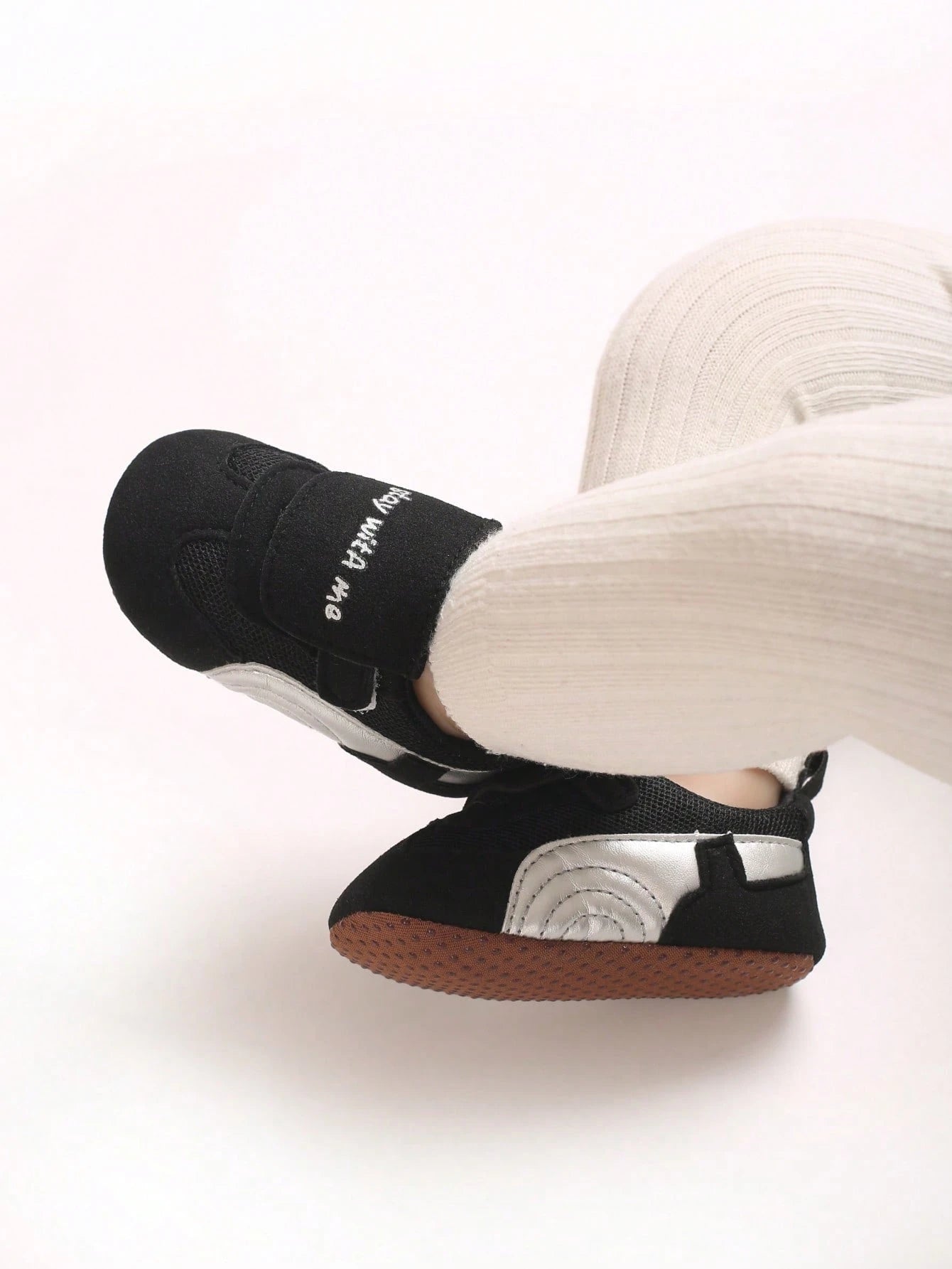 Infant Sneakers With English Embroidery, Hook & Loop Closure