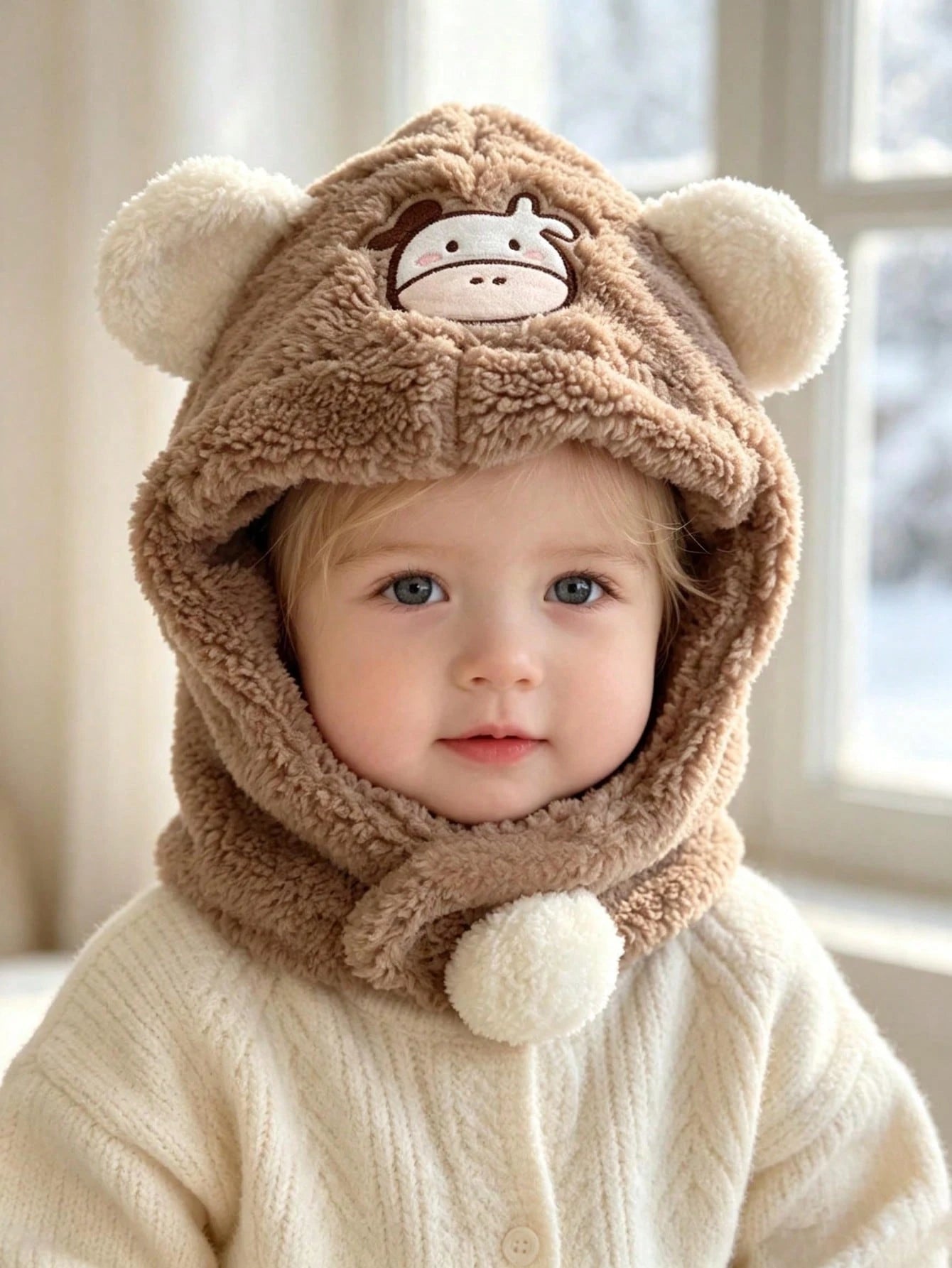 Cartoon Calf Embroidered Baby Infant One-Piece Hooded Hat