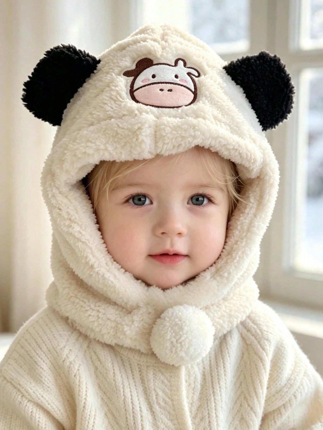 Cartoon Calf Embroidered Baby Infant One-Piece Hooded Hat