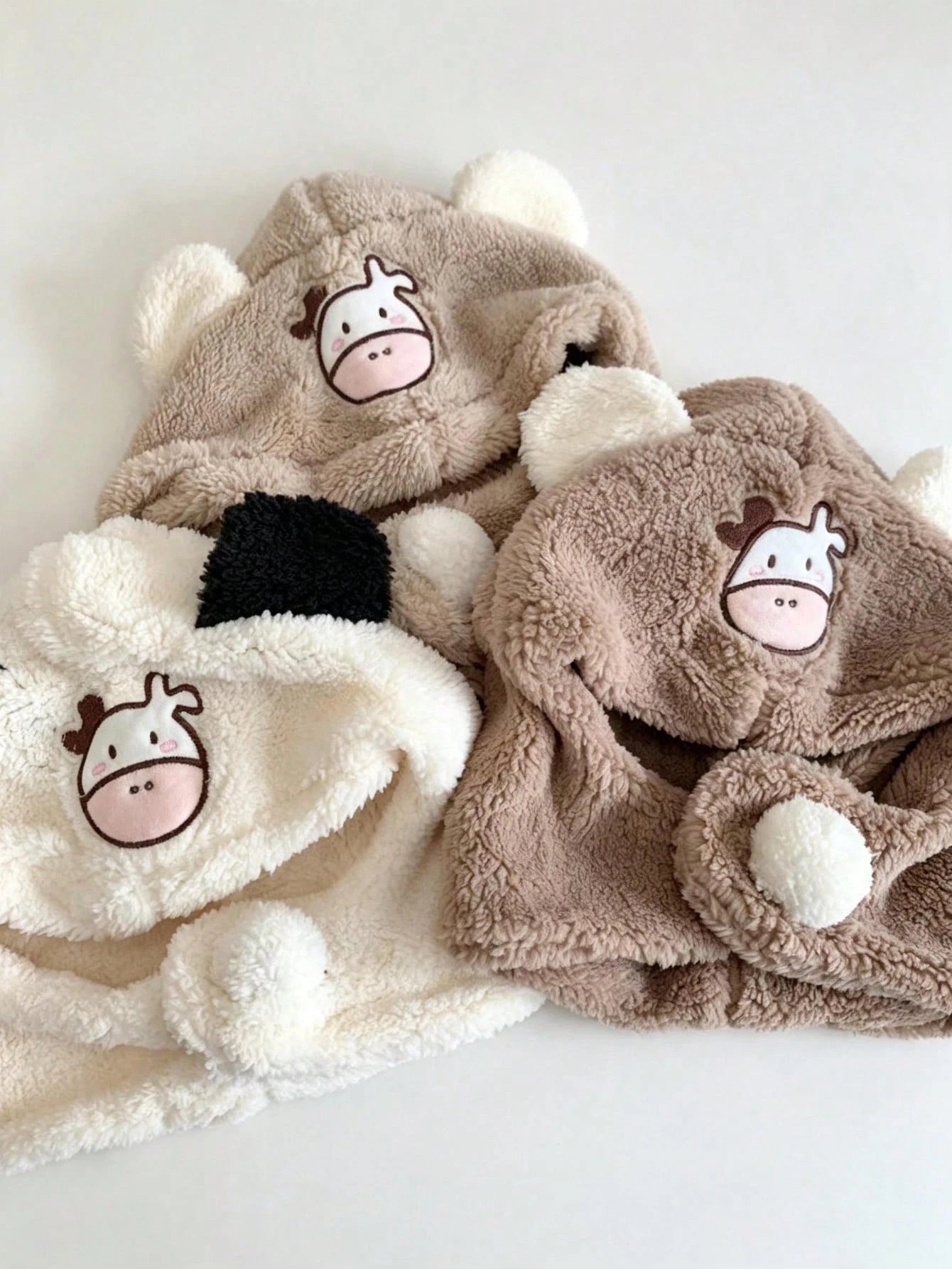 Cartoon Calf Embroidered Baby Infant One-Piece Hooded Hat