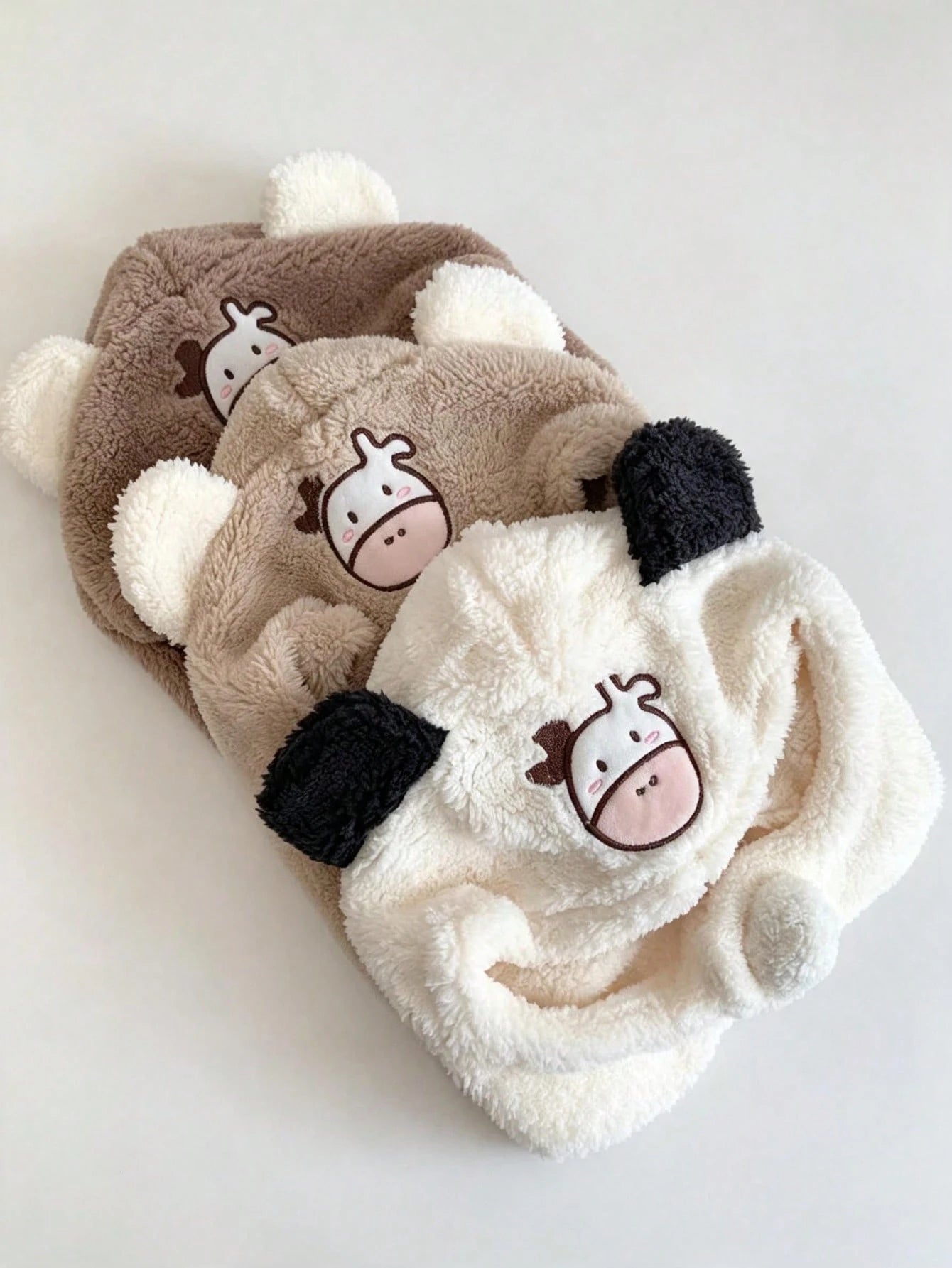 Cartoon Calf Embroidered Baby Infant One-Piece Hooded Hat
