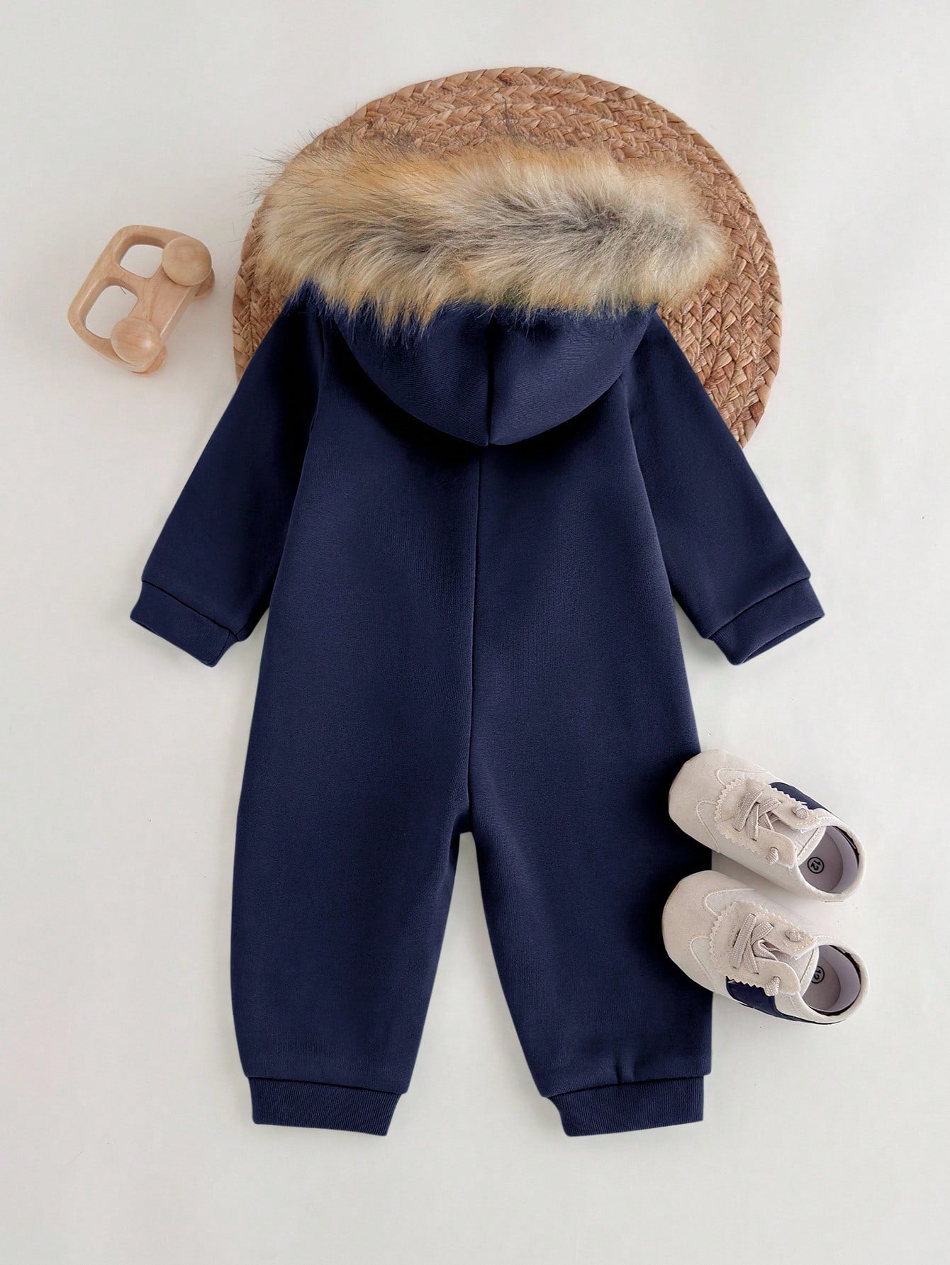 Baby Boys Casual Thermal Lined Plain Color Hoodie Jumpsuit