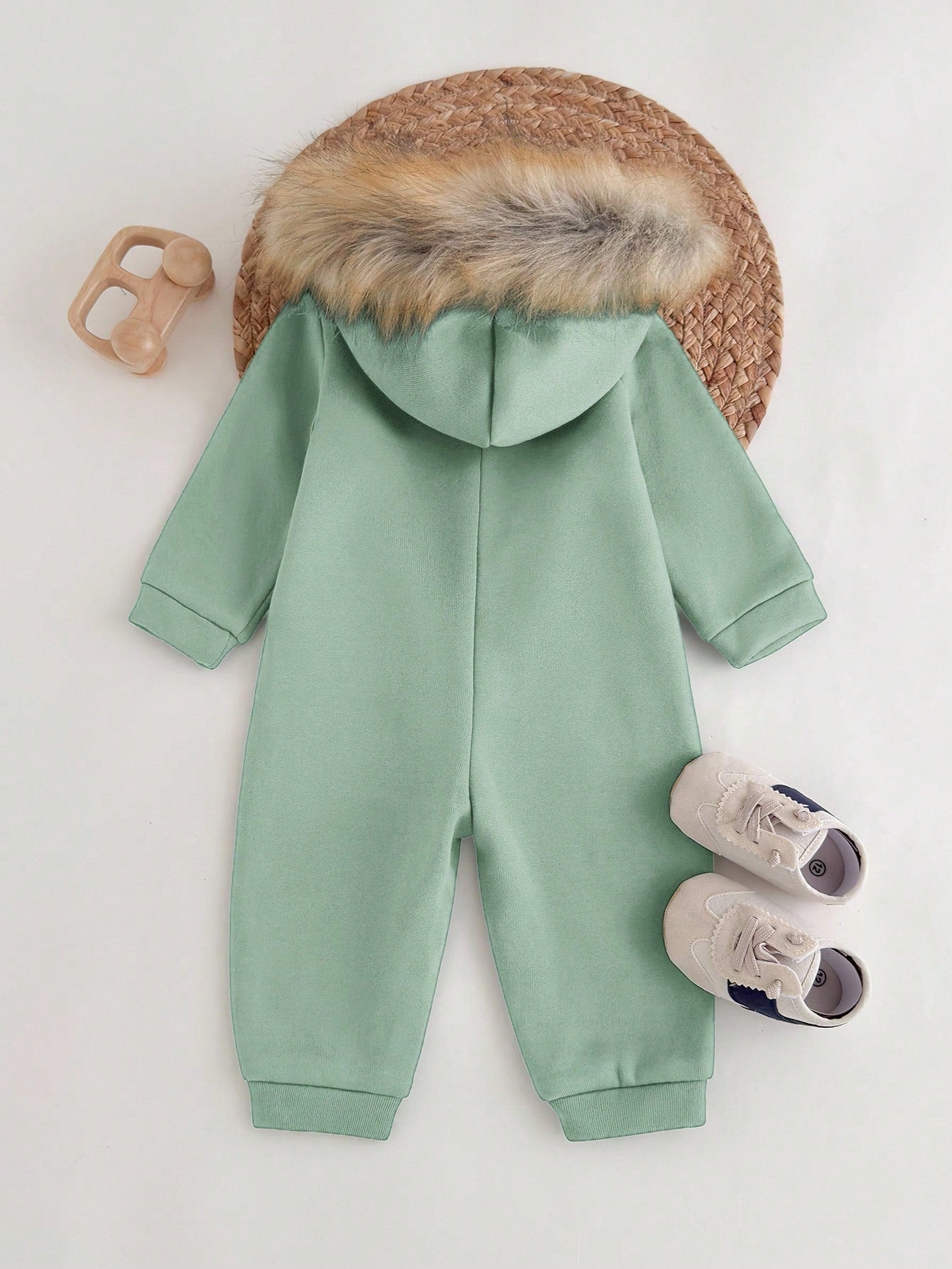 Baby Boys Casual Thermal Lined Plain Color Hoodie Jumpsuit