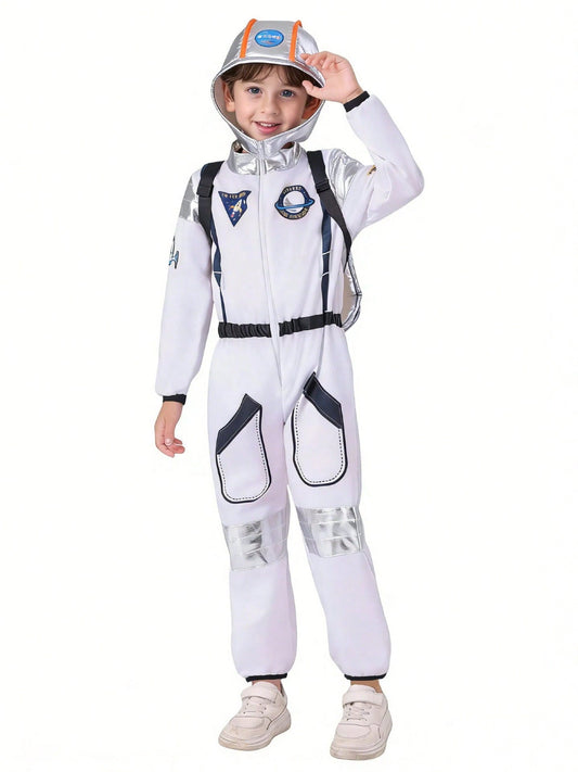 Children's Deluxe Astronaut Costume, Unisex White Jumpsuit With Helmet And Backpack