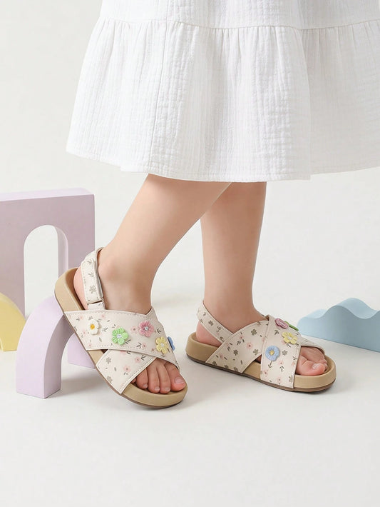 Floral Print Sandals, Cute Embroidered Floral Open Toe Shoes