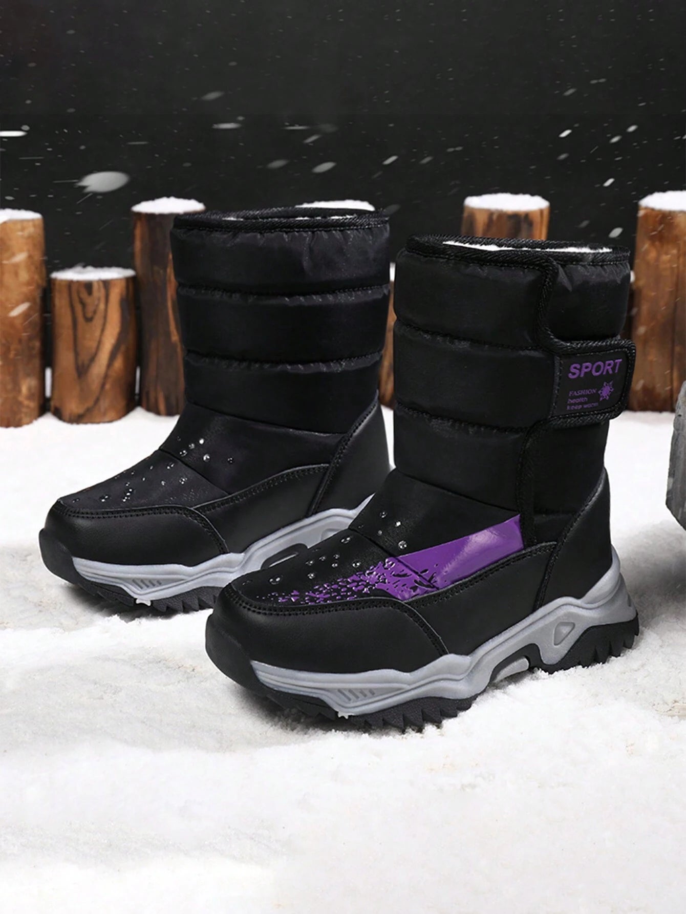 Child's Warm Padded High Top Boots Black